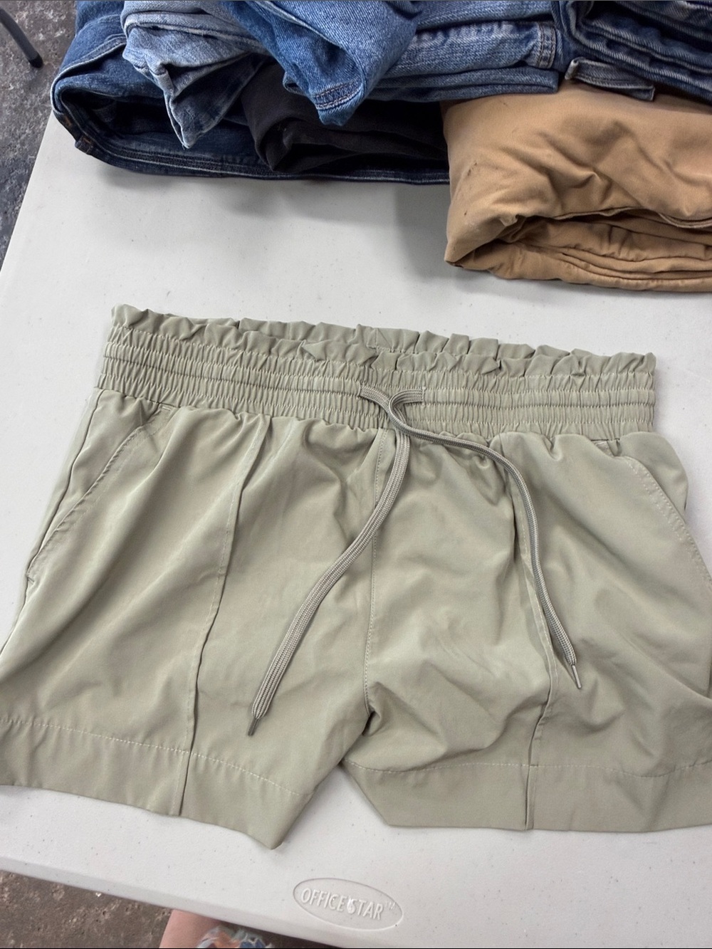 No Boundaries Sage Green Elastic Waist Drawstring Athletic Shorts